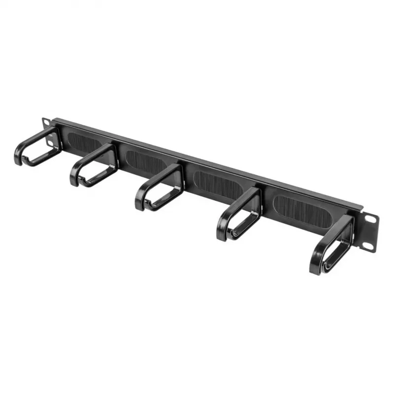 Equip 19 colių kabelių tvarkymo panelė su 5 plastikiniais žiedais, plieninė, 1U, juoda (RAL 9005)