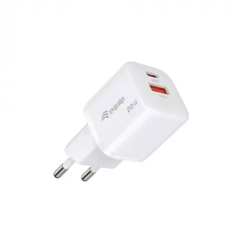 Equip 2-Portų USB-C PD3.0/USB-A GaN Sieninis Įkroviklis 20W Baltas