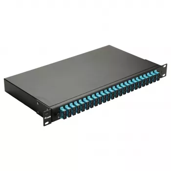 Equip 24 prievadų šviesolaidžio sujungimo dėžutė, LC Duplex, OM3, 1U, sukomplektuota, juoda