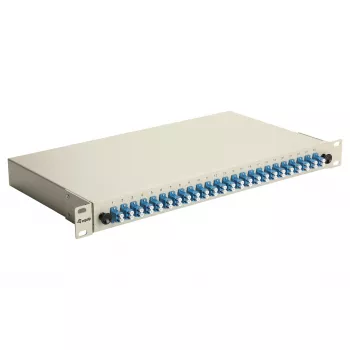 Equip 24 prievadų optinio pluošto sujungimo dėžė, LC Duplex, OS2, 1U, su įranga, pilka