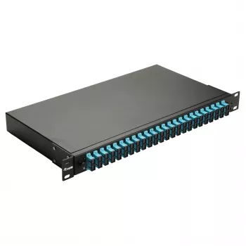 Equip 24 prievadų šviesolaidžio sujungimo dėžutė, SC Duplex, OM3, 1U, su įranga, juoda