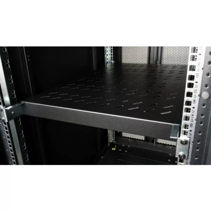 Equip EZVS-19-1-10-B 19 colių 1U fiksuota lentyna stelažui, 1000 mm gylio, juoda – tvirto plieno, 100 kg talpa