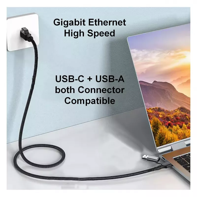 Equip Gigabit USB-C / USB-A į RJ45 Ethernet adapteris – juodas