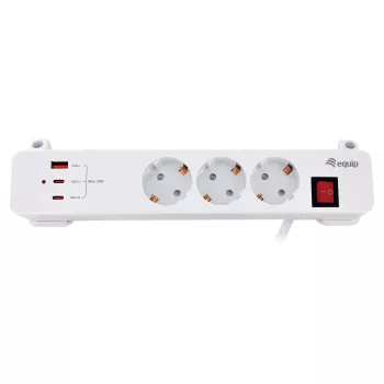 Equip Power Strip CEE 7/7 90° to 3x Schuko / 2x USB-C + USB-A, White, 1.5m