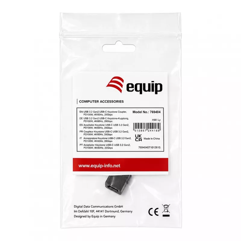 Equip USB-C Keystone Movą, USB 3.2 Gen 2, USB-C Moteriška į Moterišką, Juoda