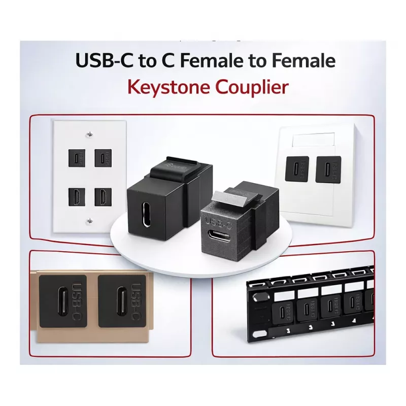 Equip USB-C Keystone Movą, USB 3.2 Gen 2, USB-C Moteriška į Moterišką, Juoda