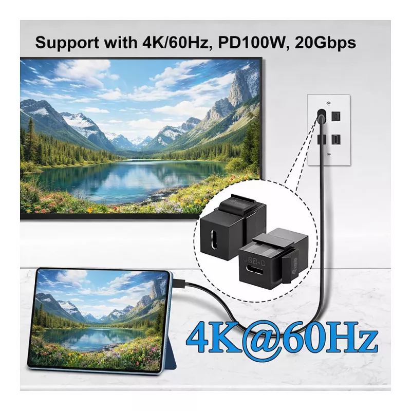 Equip USB-C Keystone Movą, USB 3.2 Gen 2, USB-C Moteriška į Moterišką, Juoda