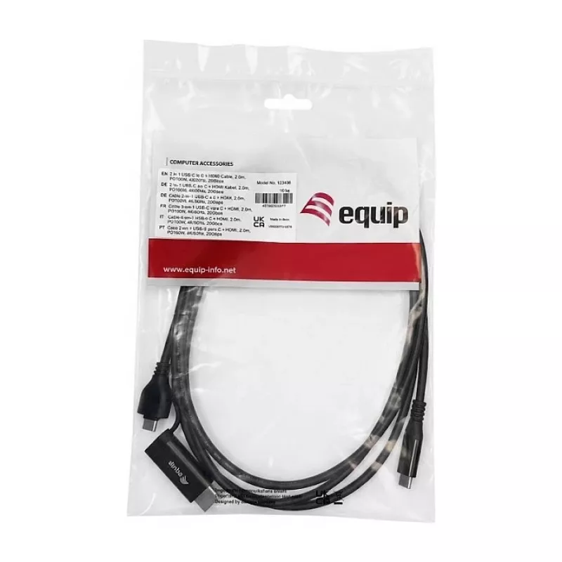 EQUIP USB-C į USB-C + HDMI adapteris su 100W PD, 4K/60Hz, aliuminio