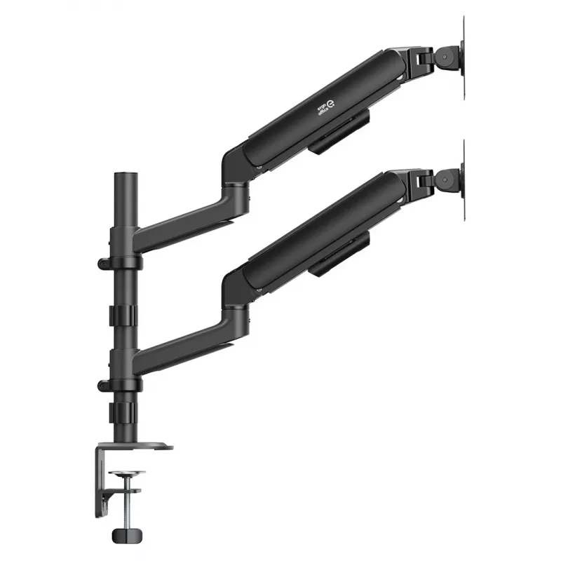 ERGO OFFICE ER-692 B – Dvigubo monitoriaus laikiklis su dujine spyruokle, tinka 17–32 inch, 1–10 kg vienai rankai, matinė juoda