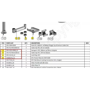 Ergonomic Solutions HMSHOST-INT5-02 Swingarm AP2 spausdintuvo tvirtinimo rinkinys su kabelio spaustuku SP2, fiksavimo žiedu ir spausdintuvo plokšte Epson TM-P1200, juodas