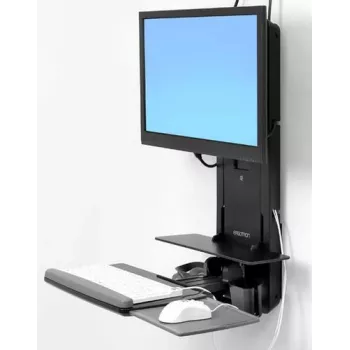 Ergotron Sit-Stand Vertical Lift, Patient Room - Mounting Kit (riešo atrama, pelės laikiklis, vertikalaus reguliavimo bėgelis, brūkšninių kodų skaitytuvo laikiklis, klaviatūros padėklas, monitoriaus ranka, ištraukiamas pelės padėklas)