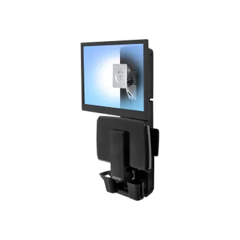 Ergotron Sit-Stand Vertical Lift, Patient Room - Mounting Kit (riešo atrama, pelės laikiklis, vertikalaus reguliavimo bėgelis, brūkšninių kodų skaitytuvo laikiklis, klaviatūros padėklas, monitoriaus ranka, ištraukiamas pelės padėklas)