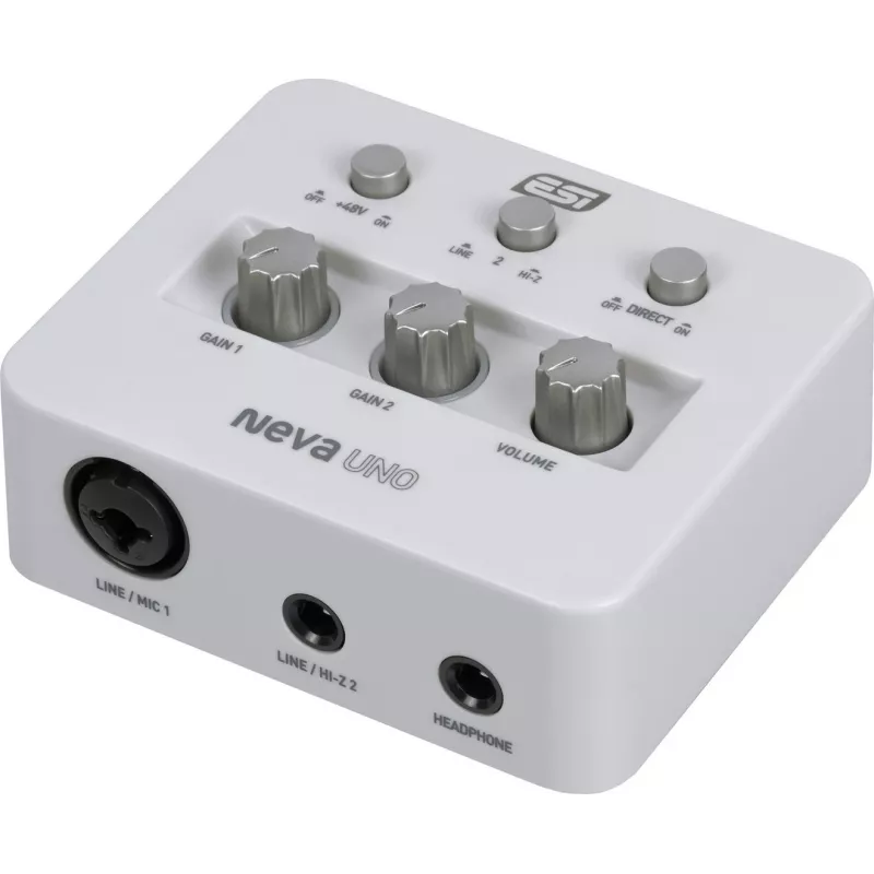 ESI Neva Uno – USB-C garso sąsaja, 24 bitų / 192 kHz, 2 įėjimai / 2 išėjimai, XLR/TRS kombinuota, +48 V, tiesioginis stebėjimas