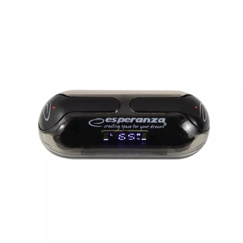 Esperanza EH239K True Wireless Stereo Bluetooth ausinės su įkrovimo dėklu, jutikliniais valdymais, įmontuotu mikrofonu, juodos