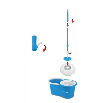 Esperanza EHS005 Rotacinė šluota su gręžimo mechanizmu, teleskopine rankena, 6 l kibiru, 2 mikropluošto galvutėmis, žalia/ pilka