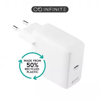 ESTUFF INFINITE (GRS) USB-C įkroviklis – 20W sieninis įkroviklis su Power Delivery 3.0 ir Quick Charge 3.0, baltas