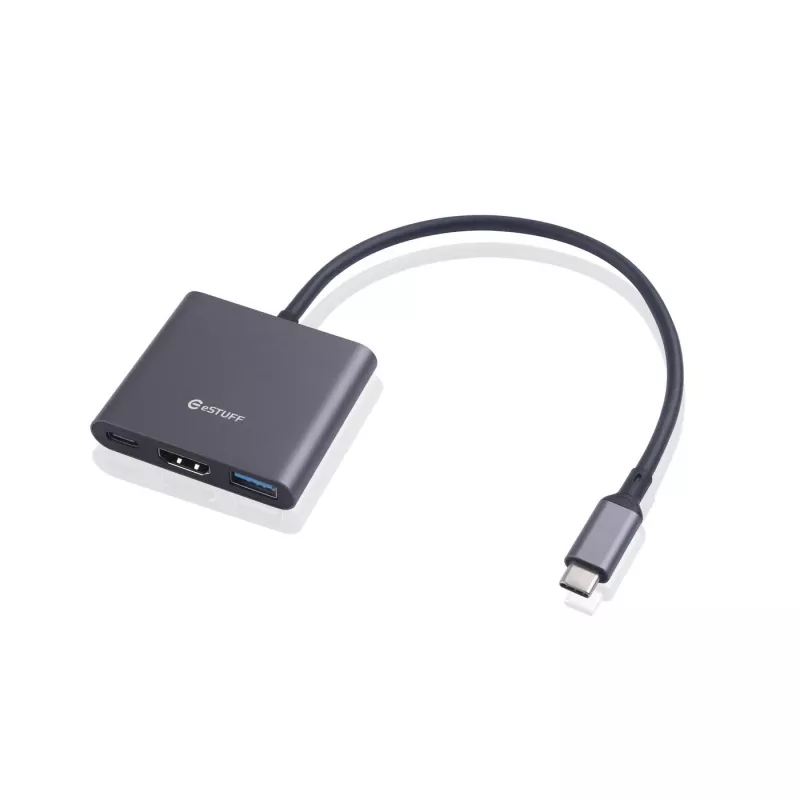 ESTUFF USB-C AV Daugiafunkcis Šakotuvas (USB-C, 7-in-1, HDMI 4K60, 2x USB-A 3.0, USB-C PD 60W, Gigabit Ethernet, SD/MicroSD)