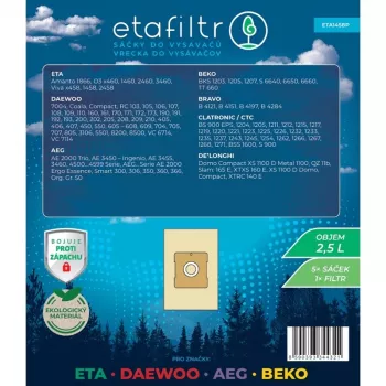ETA Dulkių maišeliai, skirti ETA, Daewoo, AEG ir Beko dulkių siurbliams - 5 vnt. (Rudi) | ETA1458P