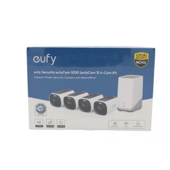 eufy eufyCam S330 4+1 komplektas 4K UHD saulės energija varoma vaizdo stebėjimo kamerų sistema su HomeBase 3