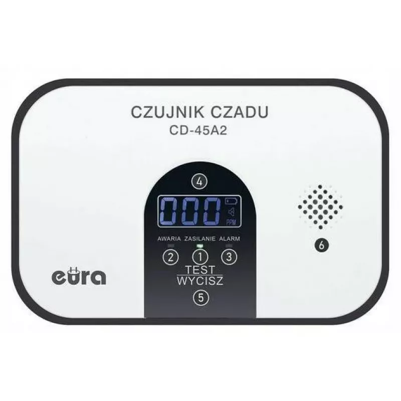 EURA CD-45A2 Laisvai pastatomas anglies monoksido detektorius su LCD ekranu, maitinamas baterijomis