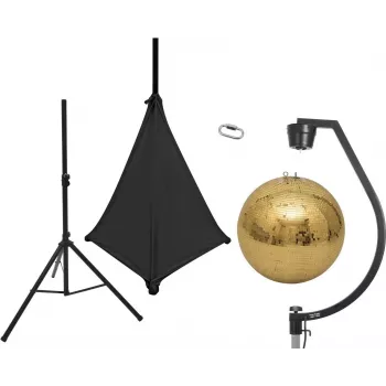 EUROLITE 50 cm auksinis veidrodinis rutulys su trikoju stovu ir juodu tempiamu dangteliu 20000707