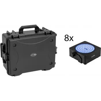 EUROLITE 8 dalių LED PAR rinkinys su RGBW IP65 prožektoriais ir įkrovimo lagaminu