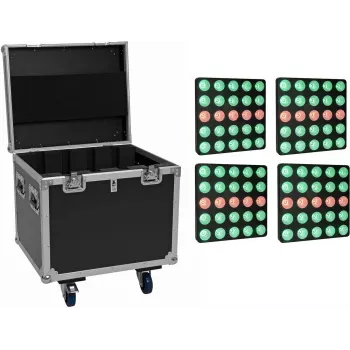 EUROLITE rinkinys 4x LED Pixel Matrix Panel 5x5 RGB/WW + Flightcase su ratais
