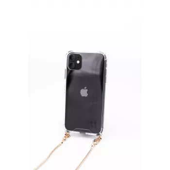 Evelatus Apple iPhone 11 Pro Silicone Transparent Case with Necklace TPU Strap Gold