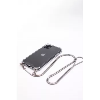 Evelatus Apple iPhone 11 Pro Silicone Transparent with Necklace TPU Strap Silver