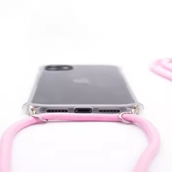 Evelatus Apple iPhone 11 Silicone Transparent Case with Necklace TPU Strap Transparent Pink