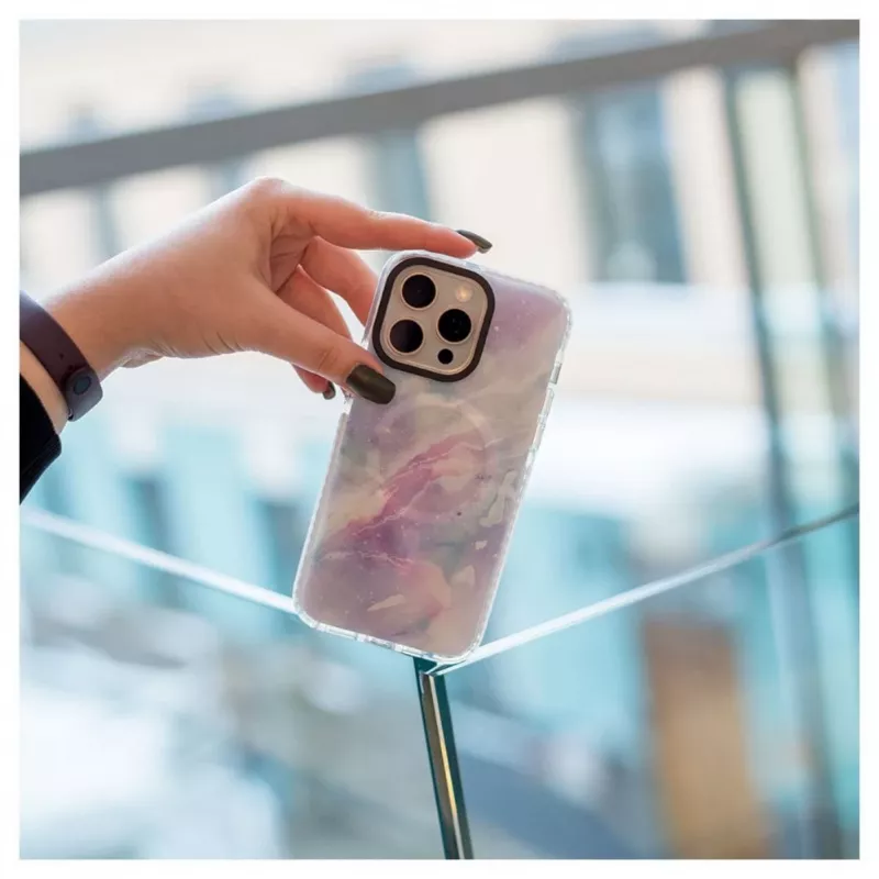 Evelatus Apple iPhone 15 Pro PC+TPU dėklas su MagSafe - Marmuro purpurinis