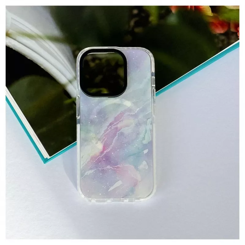 Evelatus Apple iPhone 15 Pro PC+TPU dėklas su MagSafe - Marmuro purpurinis
