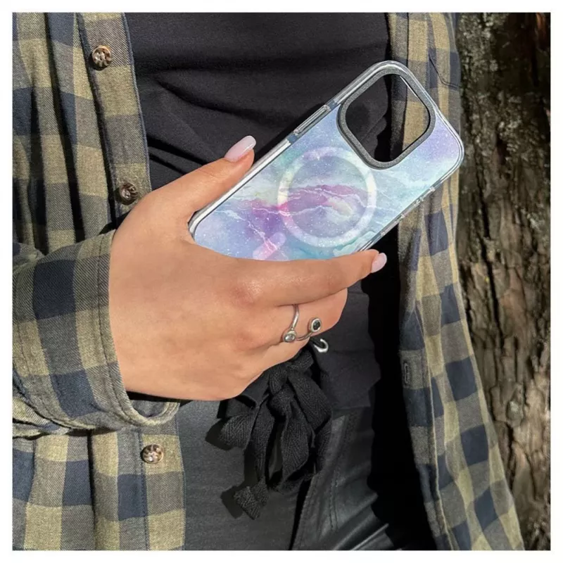 Evelatus Apple iPhone 15 Pro PC+TPU dėklas su MagSafe - Marmuro purpurinis