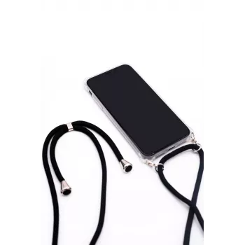 Evelatus Samsung A50s dėklas su virvute Juodas permatomas
