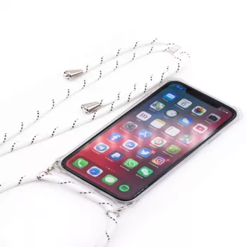 Evelatus Samsung Galaxy A30s Dėklas su Virvele Baltos Juostelės Skaidrus
