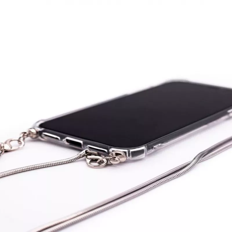 Evelatus Samsung Galaxy S10e Silicone Transparent with Necklace TPU Strap Silver