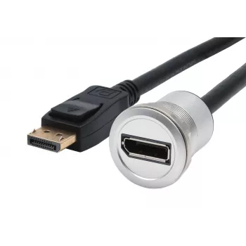 EXSYS EX-49185 Panel Mount DisplayPort adapterio kabelis, 30 cm, male to female, metalinis korpusas, 4K 60Hz