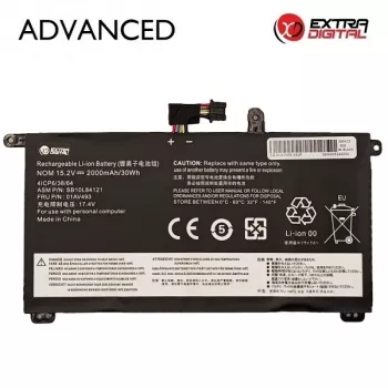 Extra Digital Advanced nešiojamojo kompiuterio baterija, skirta Lenovo ThinkPad X1 Carbon / X1 Yoga – 01AV493, 2000mAh, 11.52V, Li-ion, juoda
