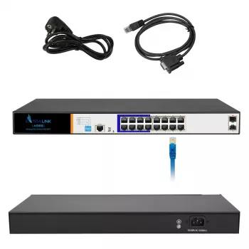Extralink ARES PoE komutatorius, 16x Gigabit PoE/PoE+, 2x SFP, 1x Console prievadas, 150W, valdomas