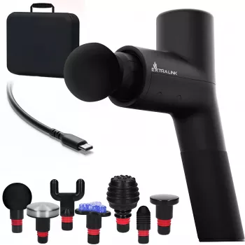 Extralink Massage Gymgun Fit 2.0 Pro masažinis pistoletas, 7 antgalių, 6 režimų