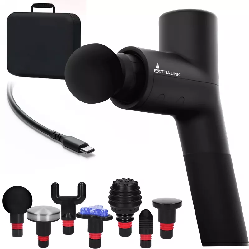 Extralink Massage Gymgun Fit 2.0 Pro masažinis pistoletas, 7 antgalių, 6 režimų