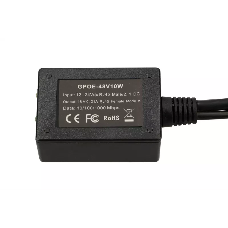 Extralink PoE inverteris 1 prievadas, įėjimas 1x 1000Mb/s RJ45/Jack 10-30V, išėjimas 48V