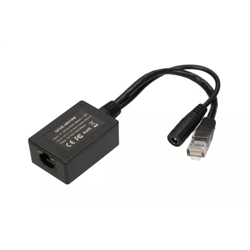 Extralink PoE inverteris 1 prievadas, įėjimas 1x 1000Mb/s RJ45/Jack 10-30V, išėjimas 48V