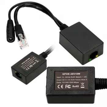 Extralink PoE inverteris 1 prievadas, įėjimas 1x 1000Mb/s RJ45/Jack 10-30V, išėjimas 48V