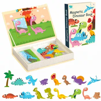 EXTRALINK TOYS Magnetinė dėlionė knygelė 64 dalių Dinozaurai