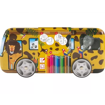 Faber-Castell Eberhard Faber Animal COLORI flomasterių rinkinys, 12 skirtingų spalvų, 1,0 mm, vandeniniais dažais, Safari apvali metalinė dėžutė 551113