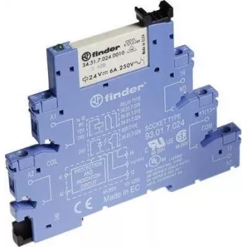 Finder 38 serijos sąsajos relės modulis, 1 CO 6A, 12V DC ritė, 6,2mm, Push-in 38.51.7.012.5050