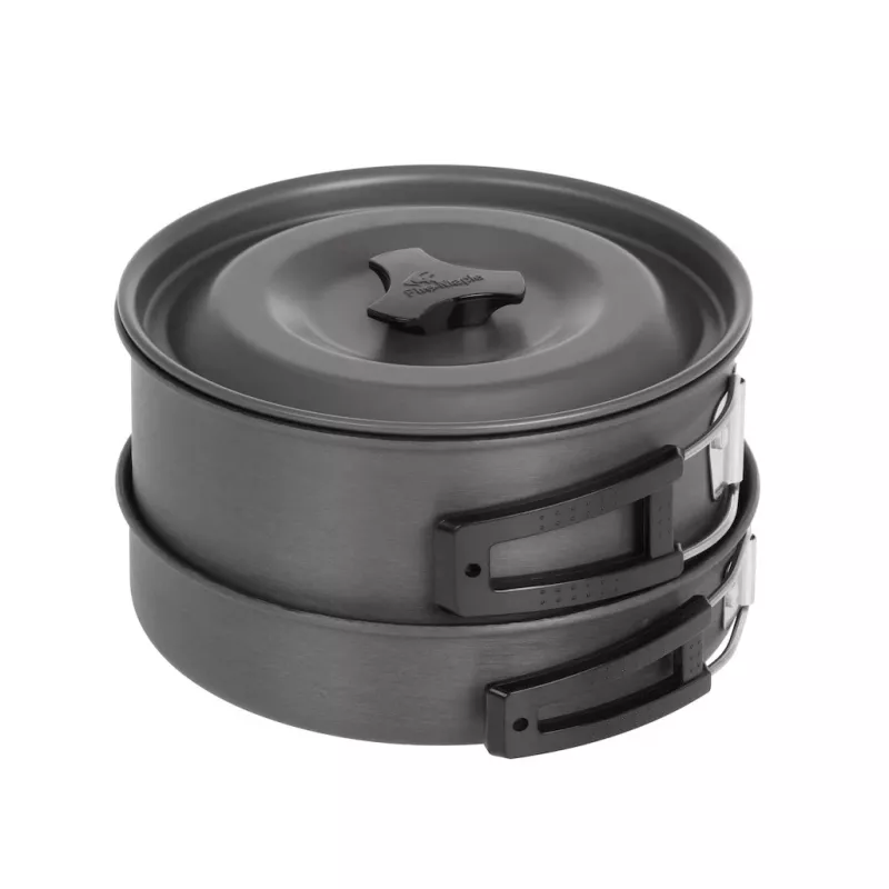 FIREMAPLE FMC-201 Camping Cookware Set – 8 dalių kieto anoduoto aliuminio puodų ir keptuvės rinkinys su lizdine konstrukcija 1–2 asmenims
