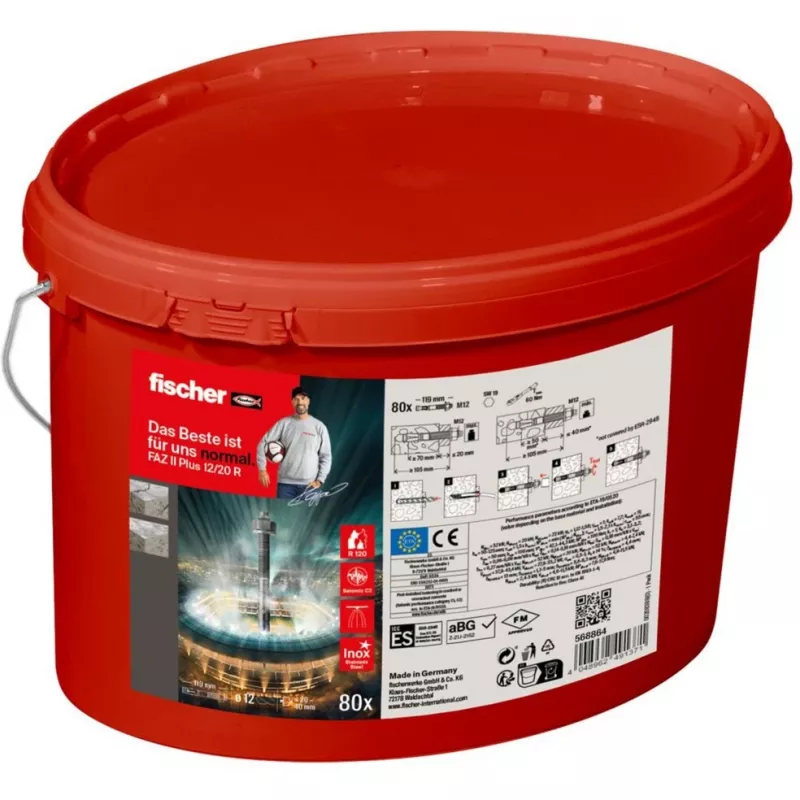 FISCHER Bolt Anchor FAZ II Plus 12/20 R – Nerūdijantis plienas A4, 80 vnt. kibire