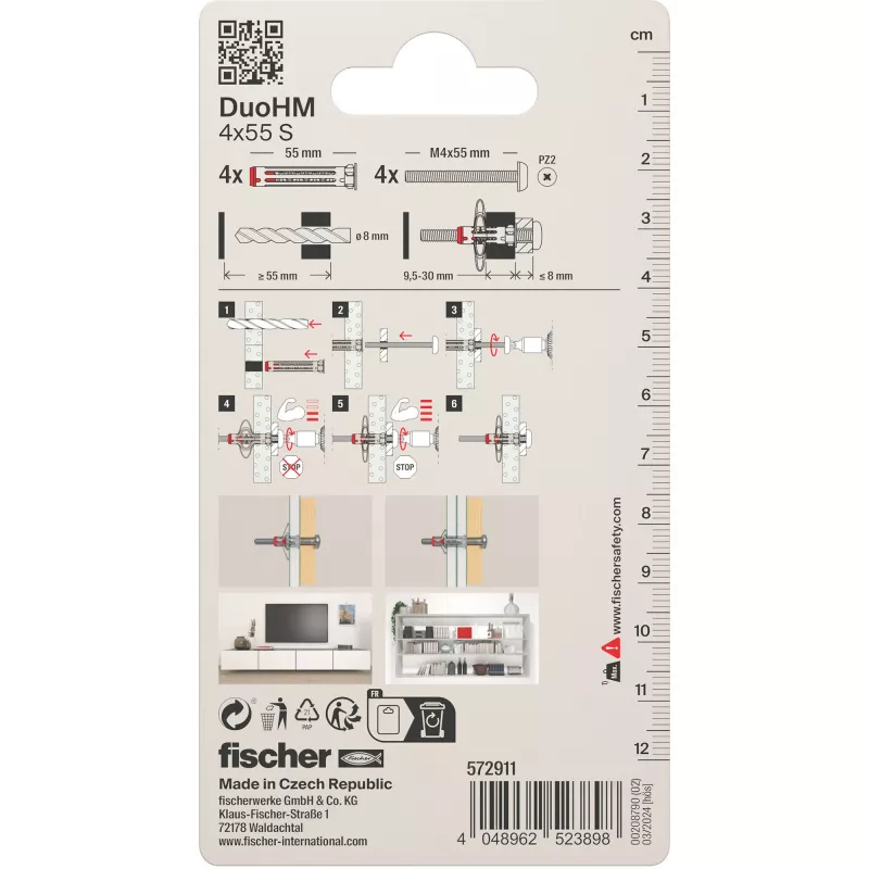 Fischer DuoHM 4x55 S PH PZ tuščiavidurių sienų inkaras 55 mm, 4 vnt., 572911